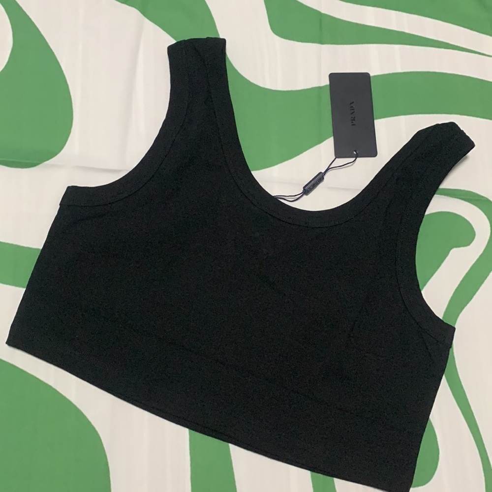 Prada Black Cropped Tank with Silver Triangle Logo - Picture 2 of 5